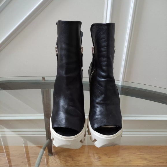 GABRIELLA MICHEL Open Toe Lug Soles Y2K chunky platform wedge Boot Black 39/8.5 - Picture 2 of 16